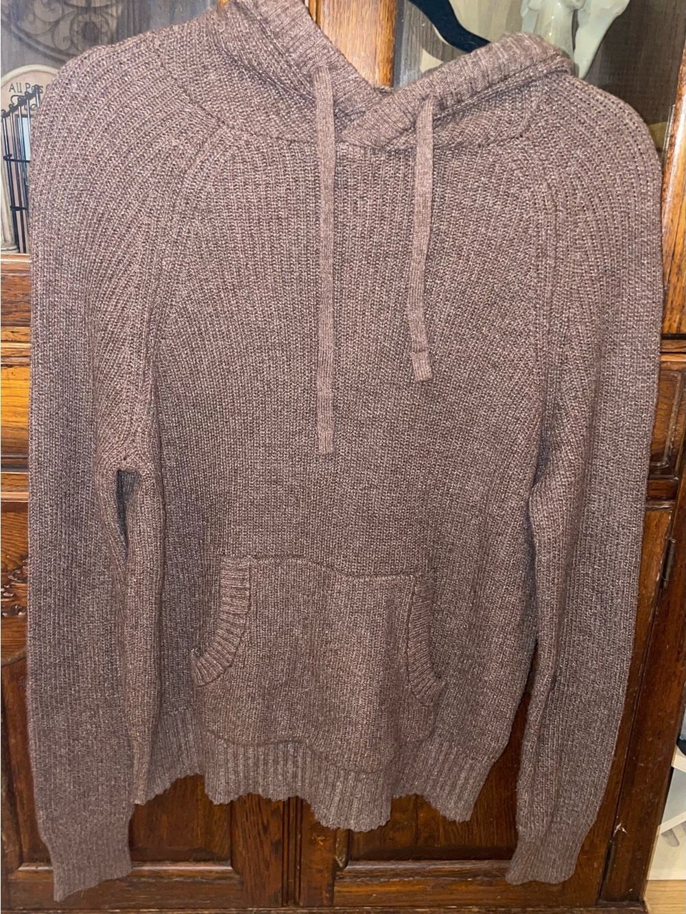 American Eagle Women's Brown Hooded Knit Sweater Front Pocket, Small